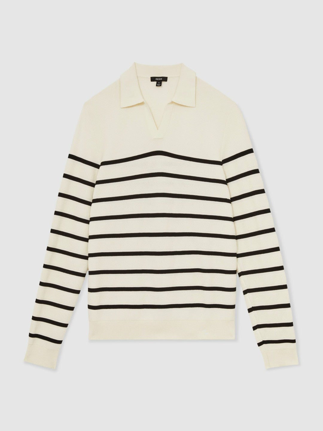 Men Cotton Blend Stripe Knit Polo Shirt in Warm Stone/Black