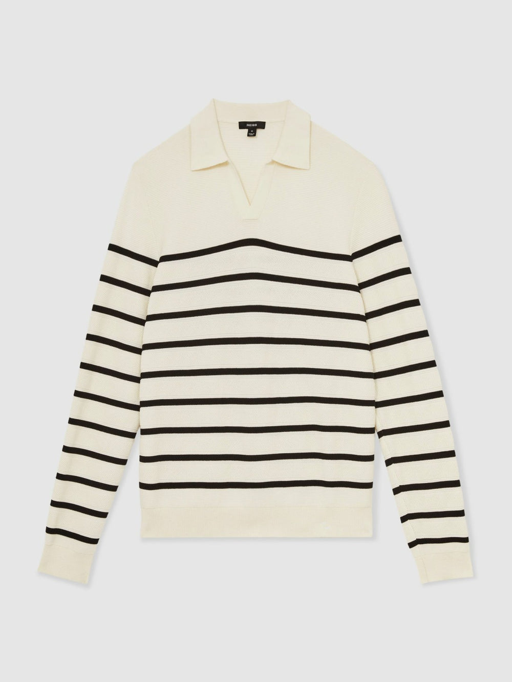 Men Cotton Blend Stripe Knit Polo Shirt in Warm Stone/Black