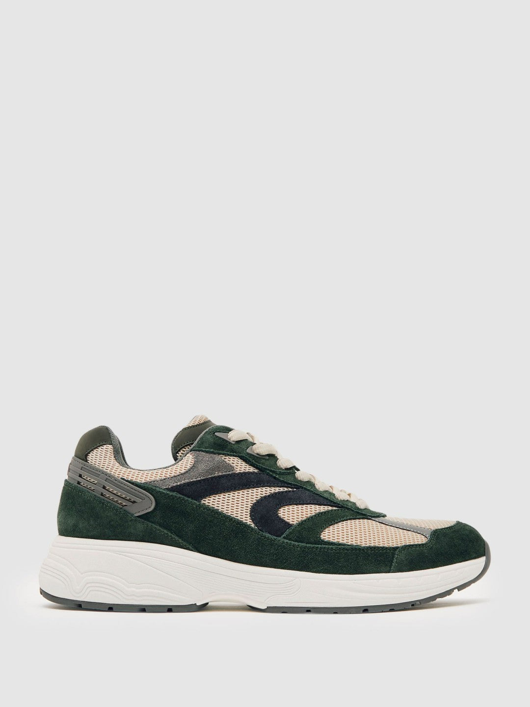 Men Panelled Running Trainers in Forest Green/Stone