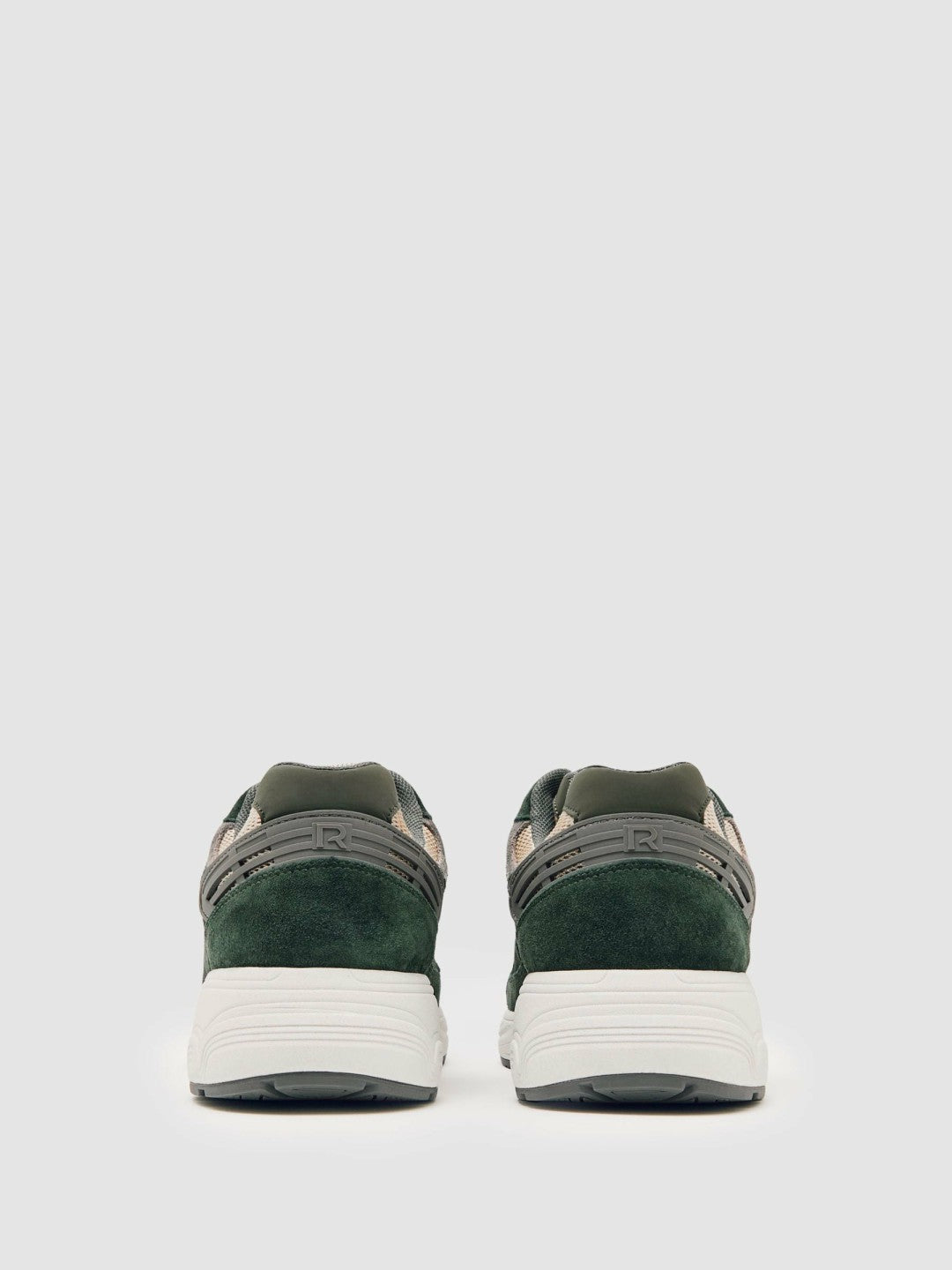 Men Panelled Running Trainers in Forest Green/Stone