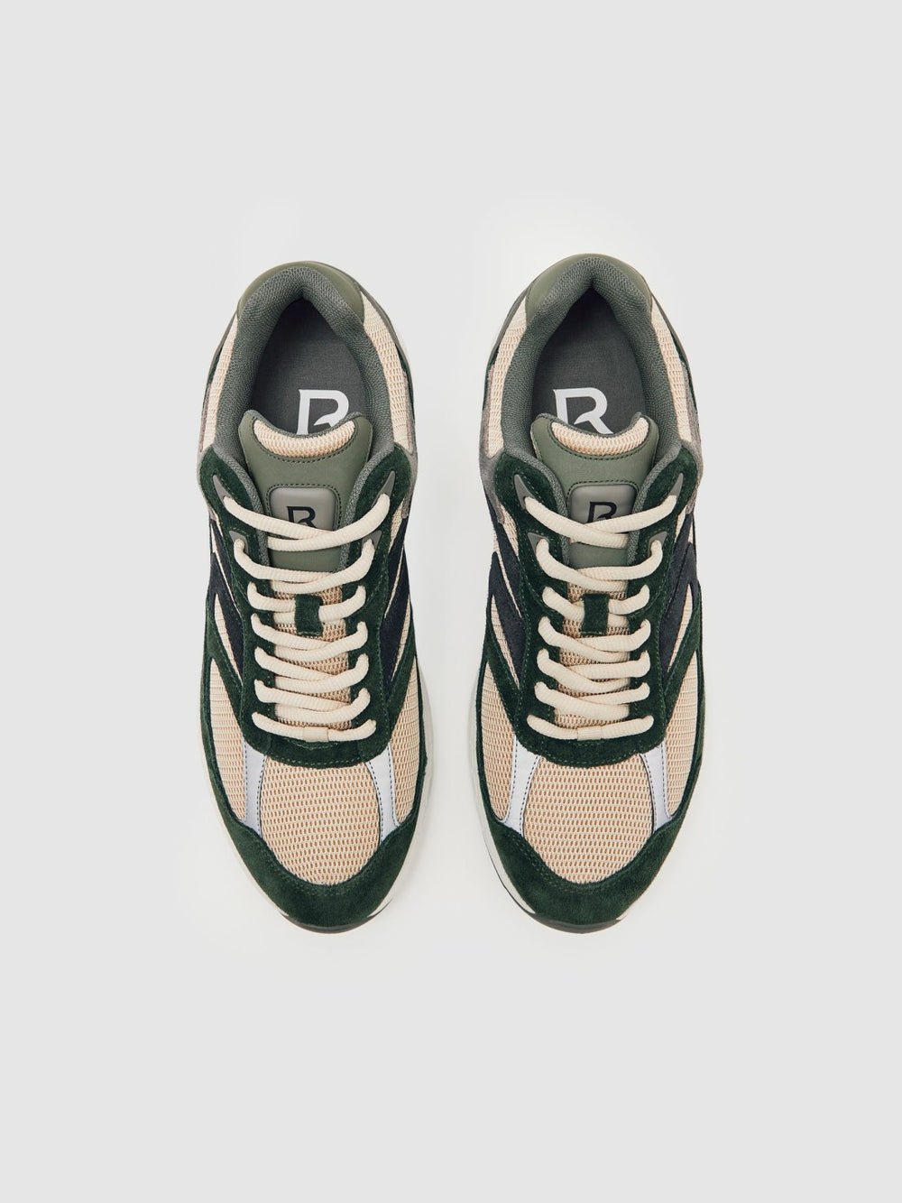 Men Panelled Running Trainers in Forest Green/Stone