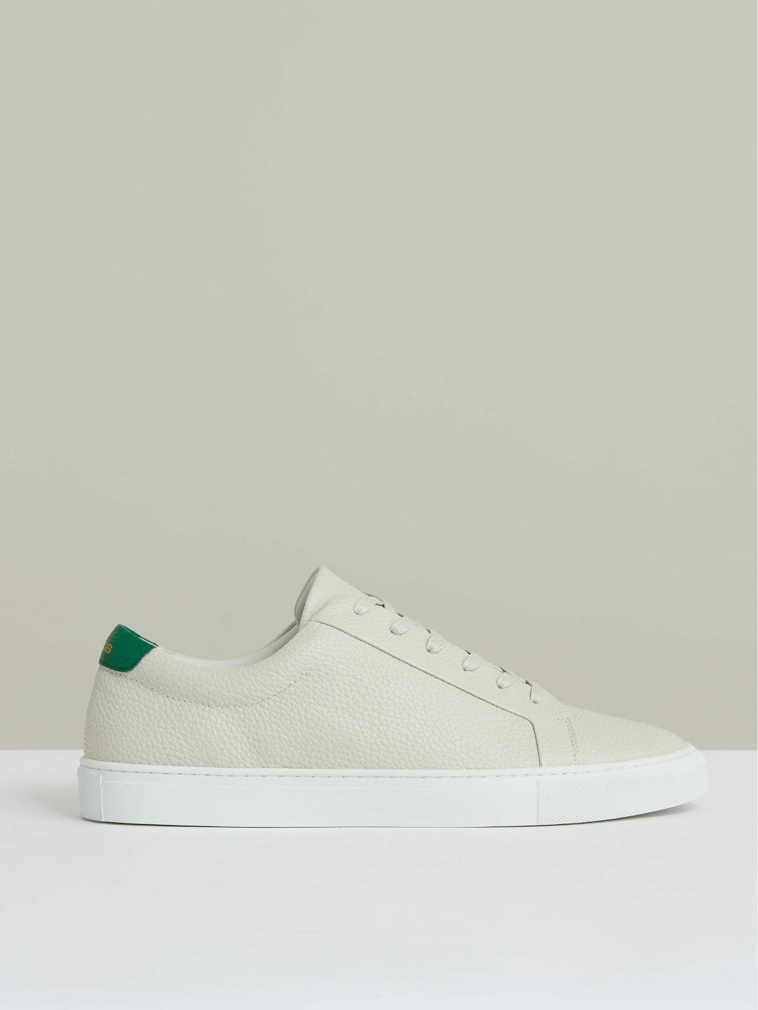 Men Tumbled-Leather Low-Top Trainers in Off White/Green