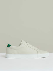 Men Tumbled-Leather Low-Top Trainers in Off White/Green