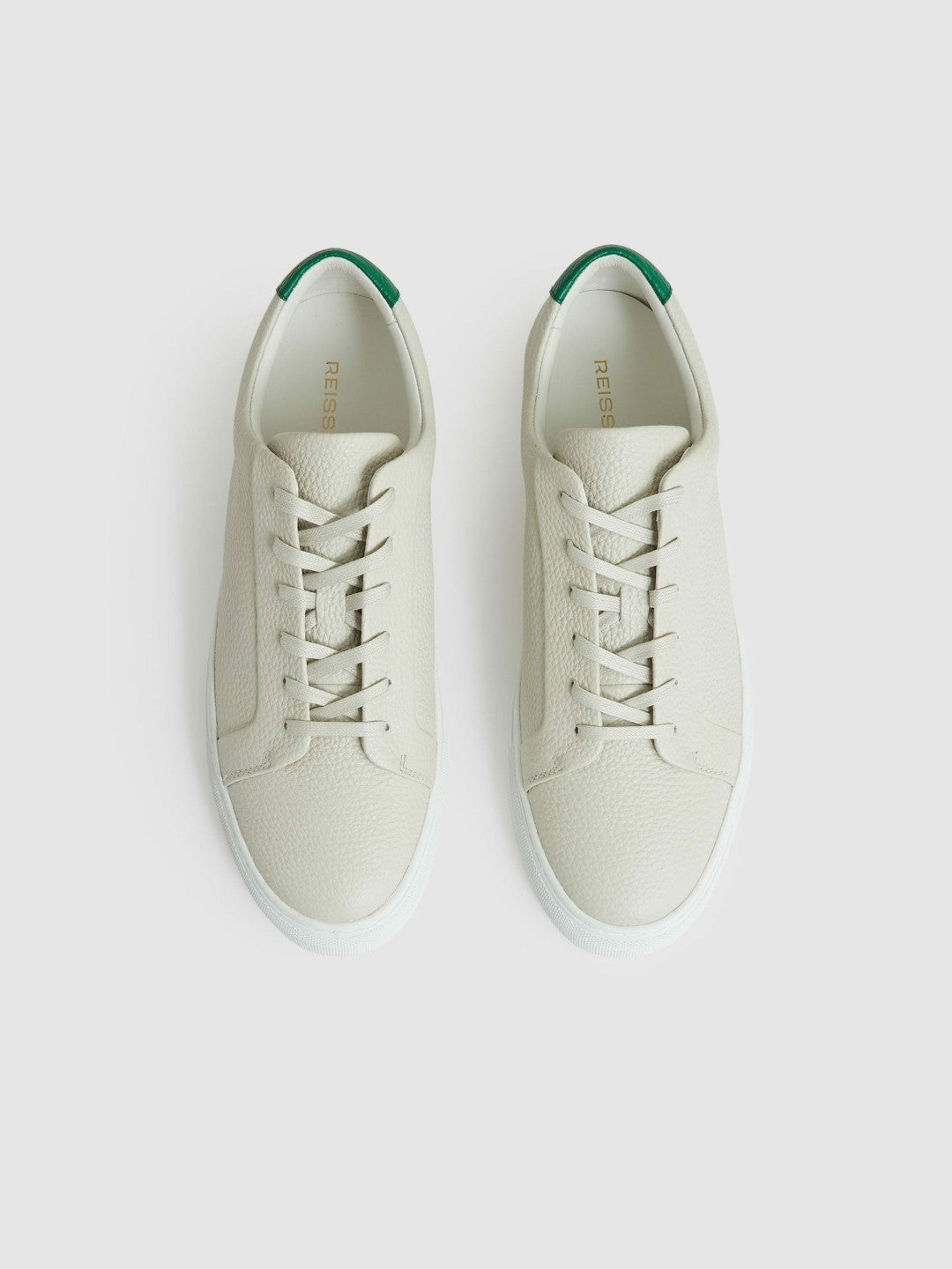 Men Tumbled-Leather Low-Top Trainers in Off White/Green