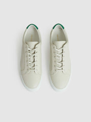 Men Tumbled-Leather Low-Top Trainers in Off White/Green