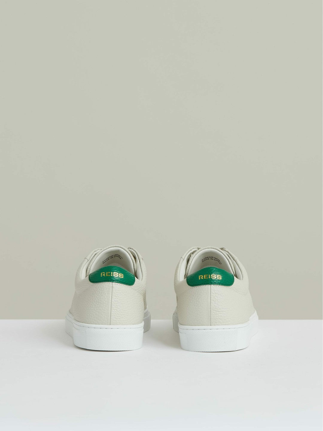 Men Tumbled-Leather Low-Top Trainers in Off White/Green