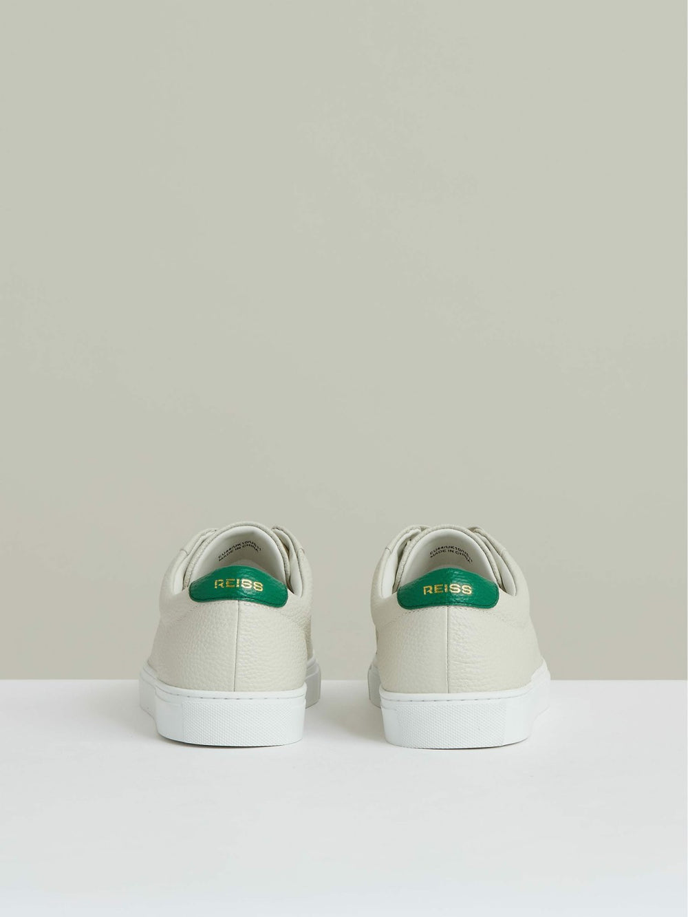 Men Tumbled-Leather Low-Top Trainers in Off White/Green