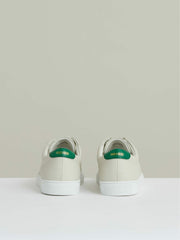 Men Tumbled-Leather Low-Top Trainers in Off White/Green