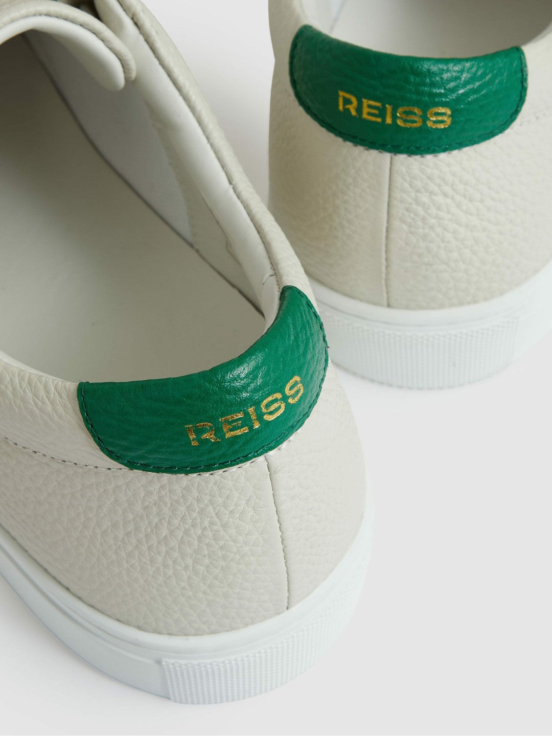 Men Tumbled-Leather Low-Top Trainers in Off White/Green