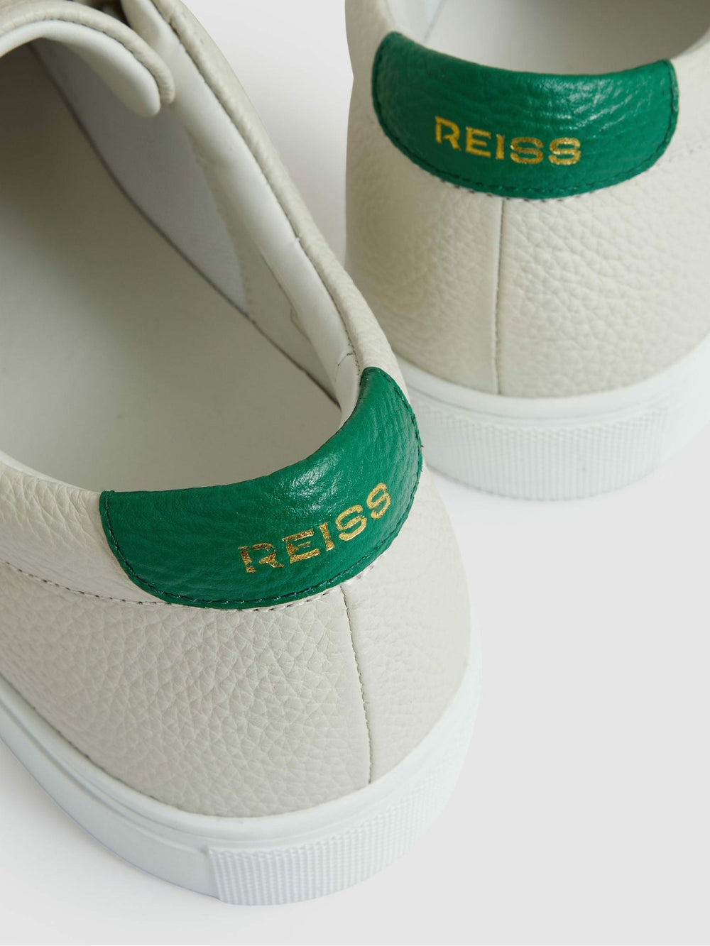 Men Tumbled-Leather Low-Top Trainers in Off White/Green