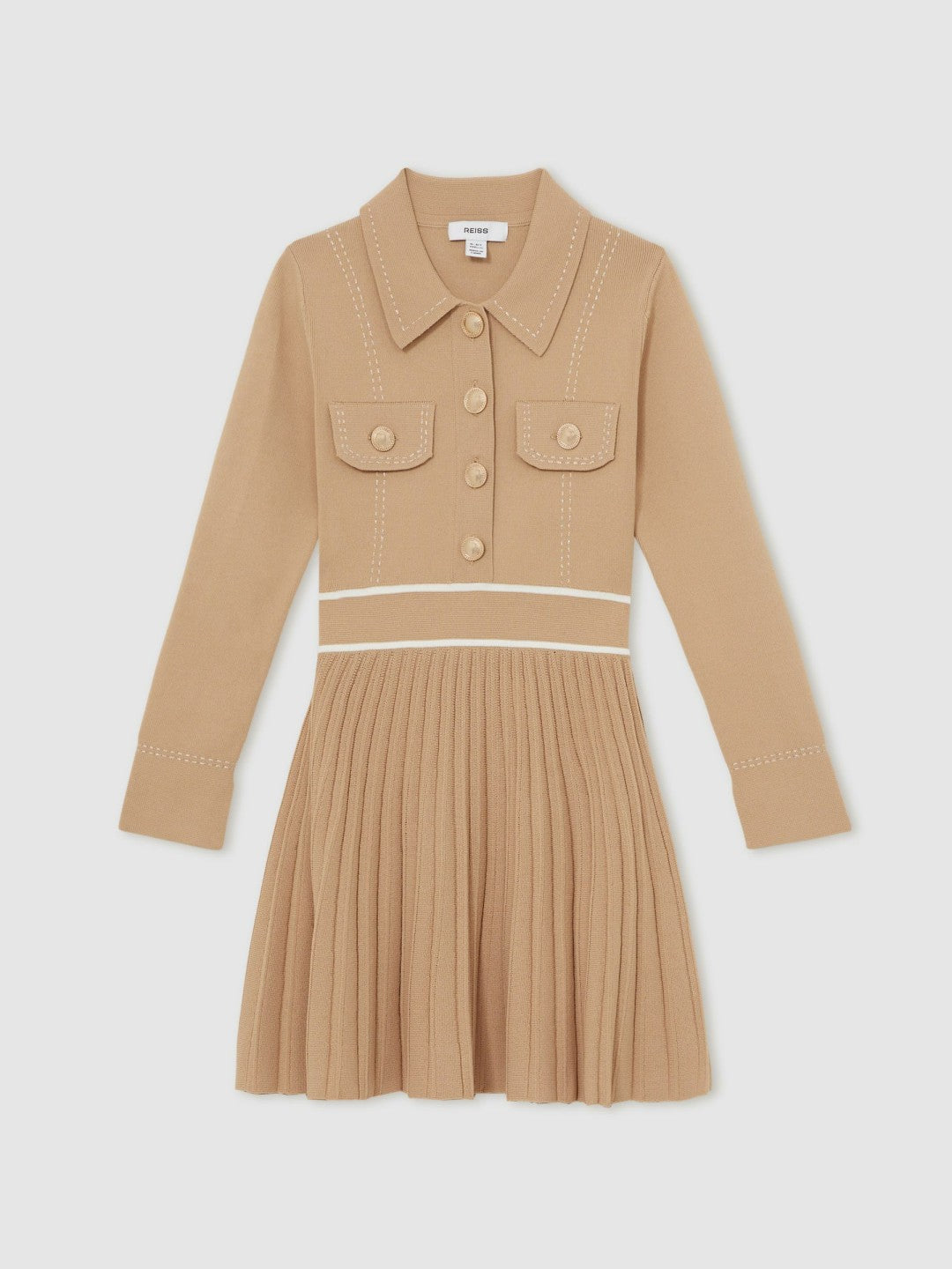 Children & Baby 9-13 yrs Button-Detail Stripe Knitted Dress in Camel