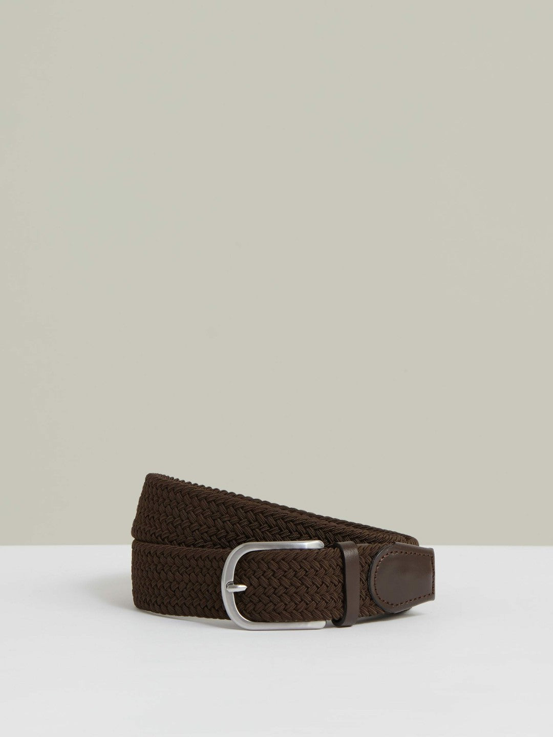 Men Basket Weave Belt in Dark Brown