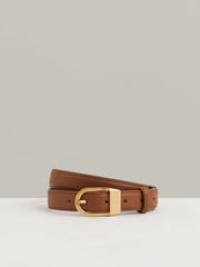 Women Leather Curved-Buckle Belt in Tan