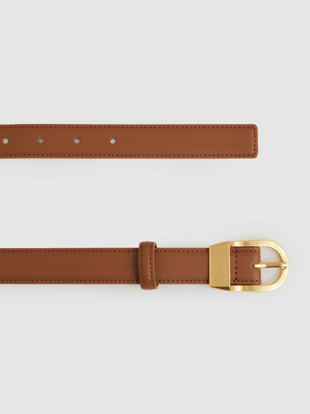 Women Leather Curved-Buckle Belt in Tan