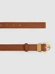 Women Leather Curved-Buckle Belt in Tan