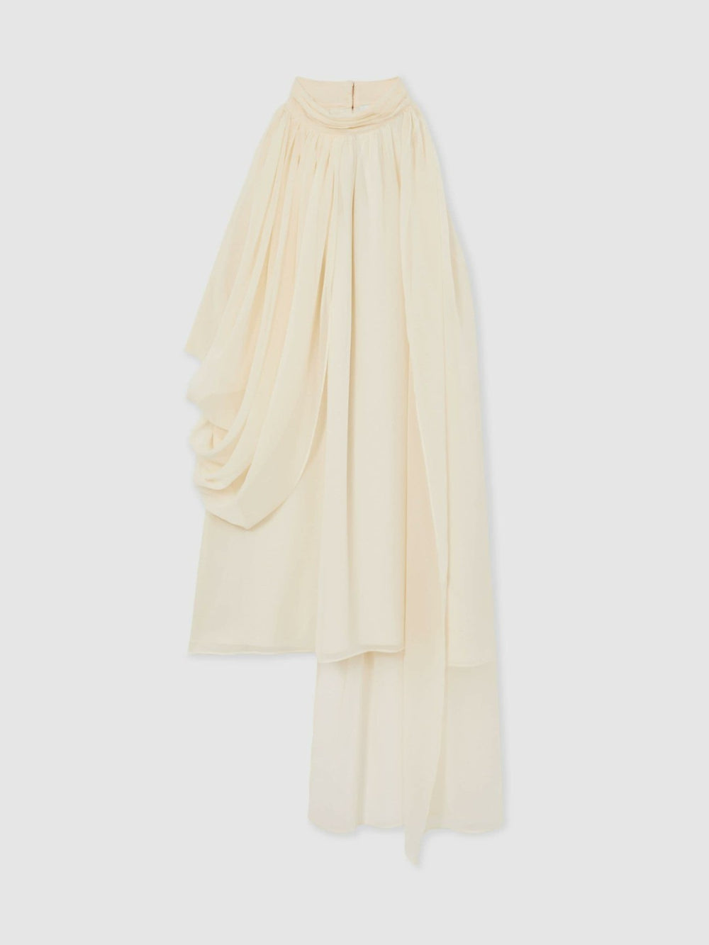Women Draped Chiffon Sleeveless Mini Dress in Ivory