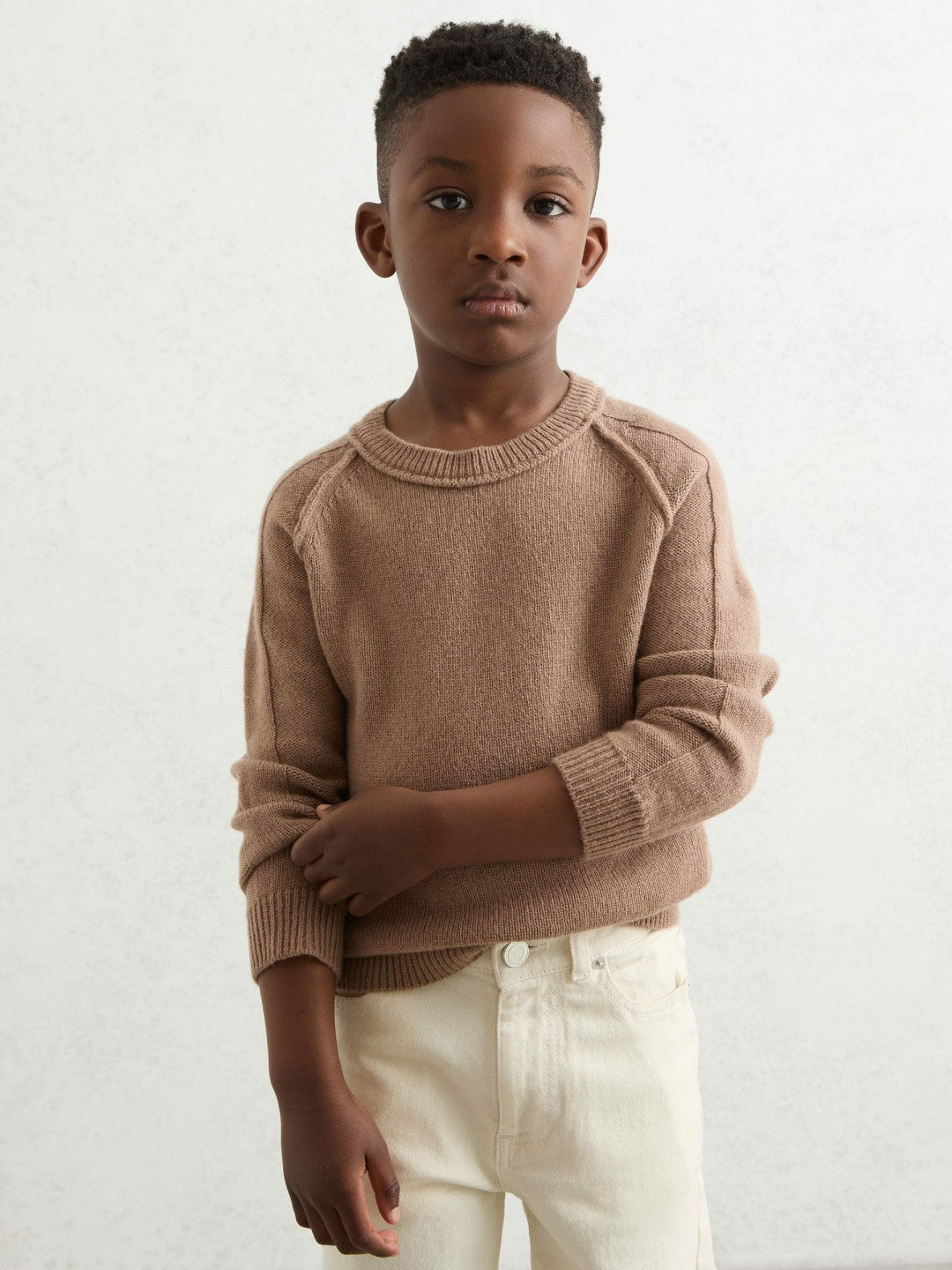 Children & Baby 3-9 yrs Wool-Cashmere Reverse-Seam Jumper in Camel