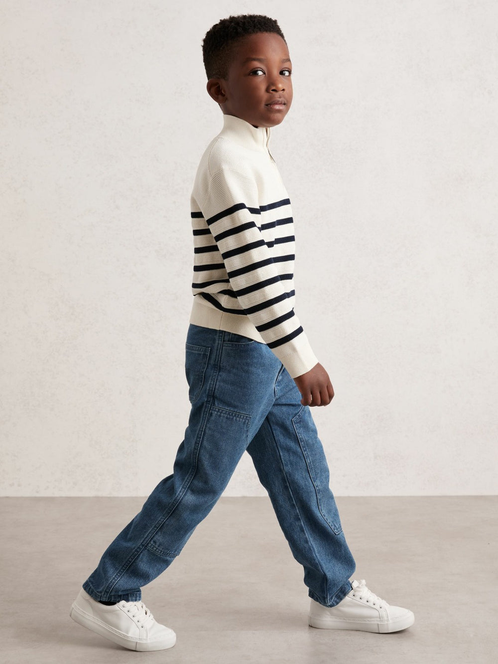 Children & Baby 9-13 yrs Cotton-Blend Stripe Half-Zip Jumper in White