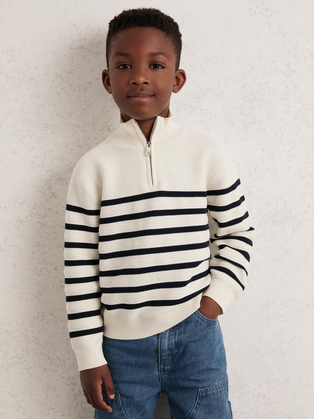 Children & Baby 9-13 yrs Cotton-Blend Stripe Half-Zip Jumper in White