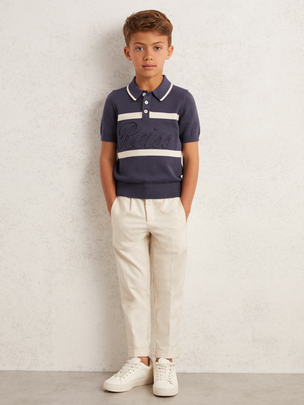 Children & Baby 3-9 yrs Cotton Logo-Embossed Knit Polo Shirt in Indigo Blue/White