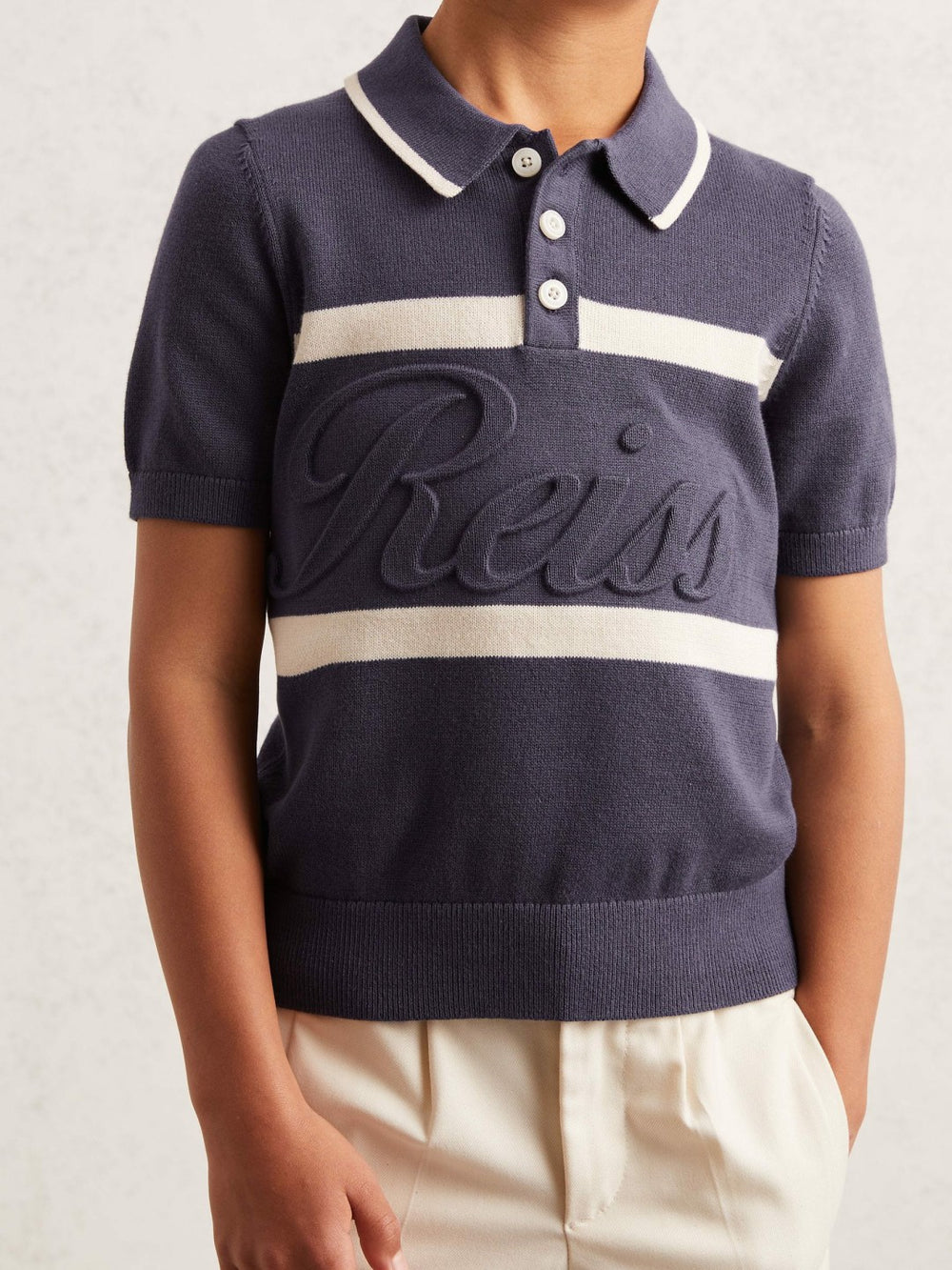 Children & Baby 3-9 yrs Cotton Logo-Embossed Knit Polo Shirt in Indigo Blue/White