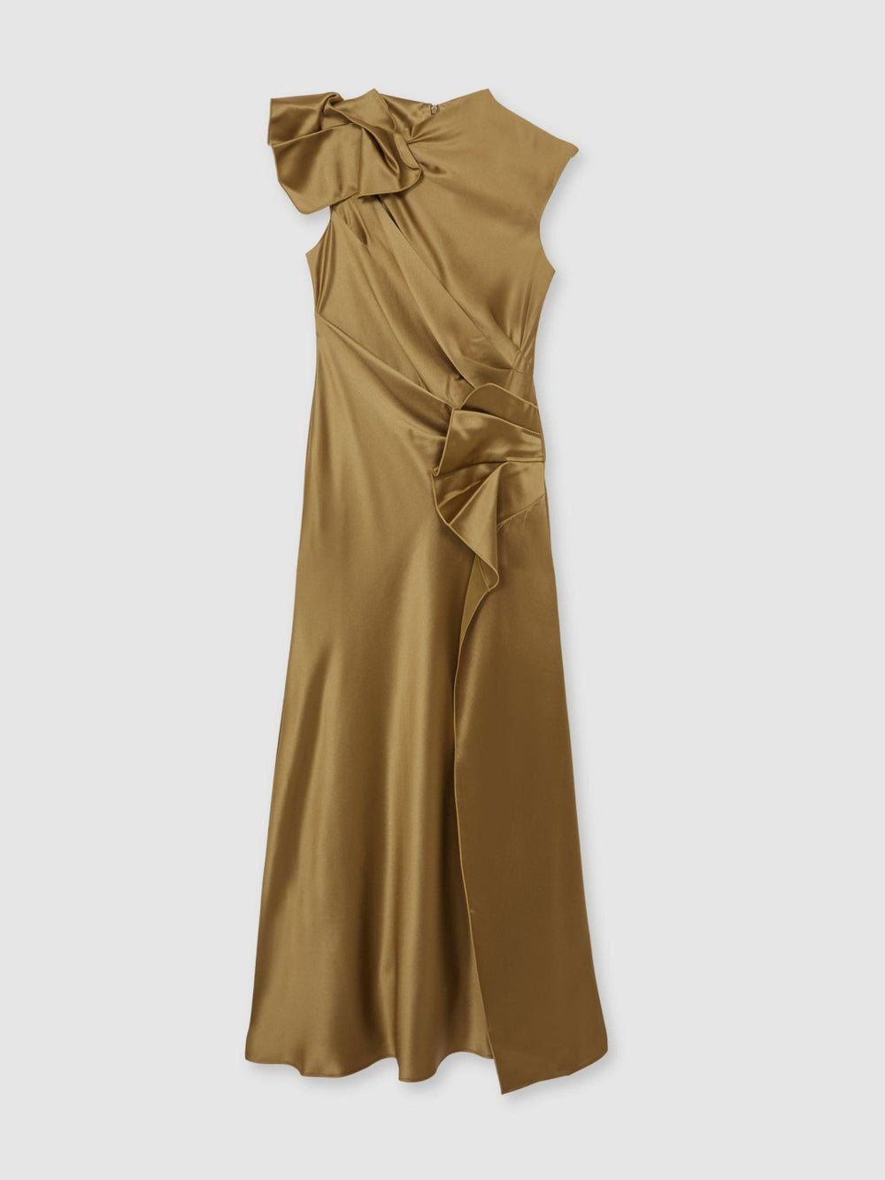 Women Acler Draped Satin Midi Dress in Gold Moss