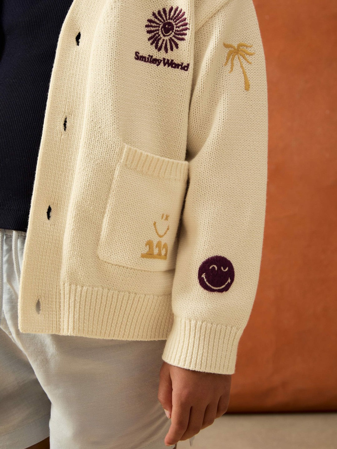 Children & Baby 13-14 yrs SmileyWorld Embroidery Cardigan Unisex Fit in Off White