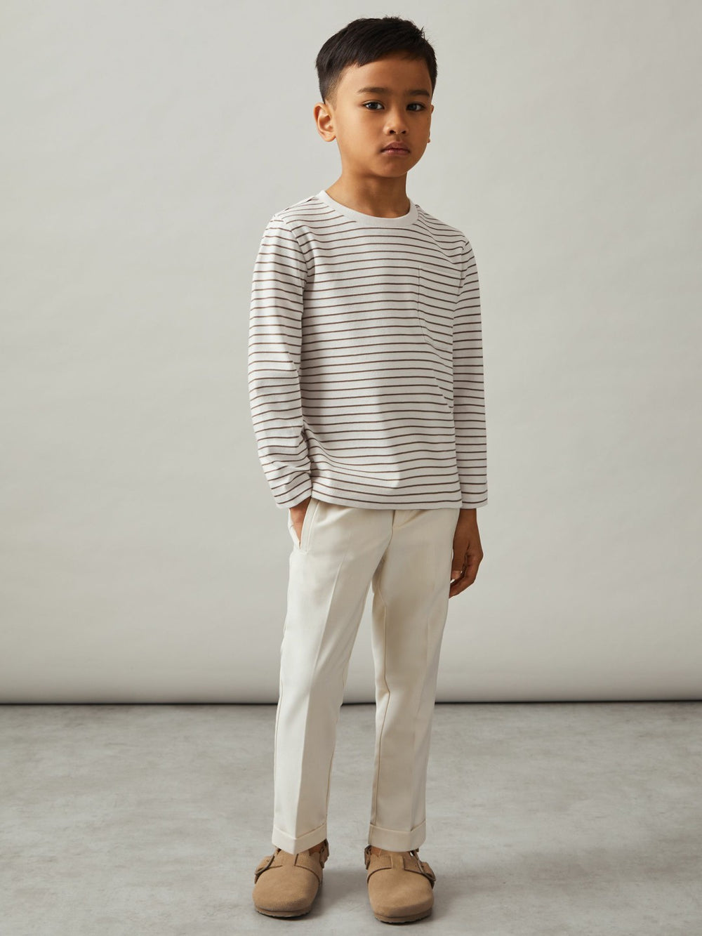 Children & Baby 9-13 yrs Stretch-Cotton Stripe T-Shirt in Off White/Camel