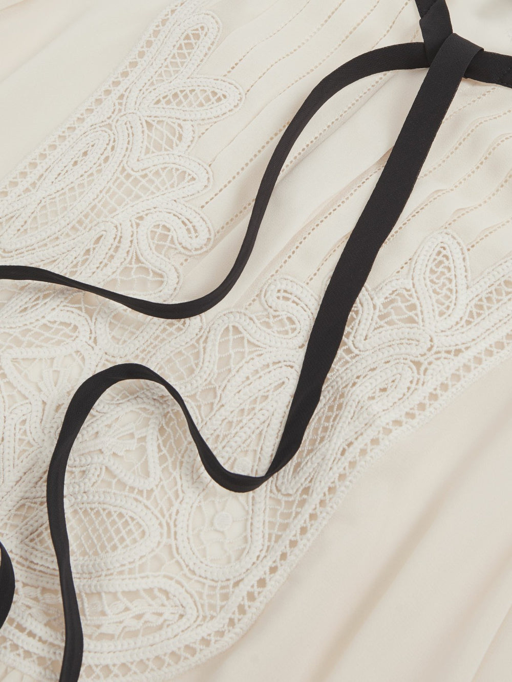 Women Lace-Embroidered Tie-Neck Shirt in Cream
