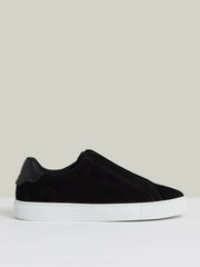 Men Suede Slip-On Elasticated Trainers in Black