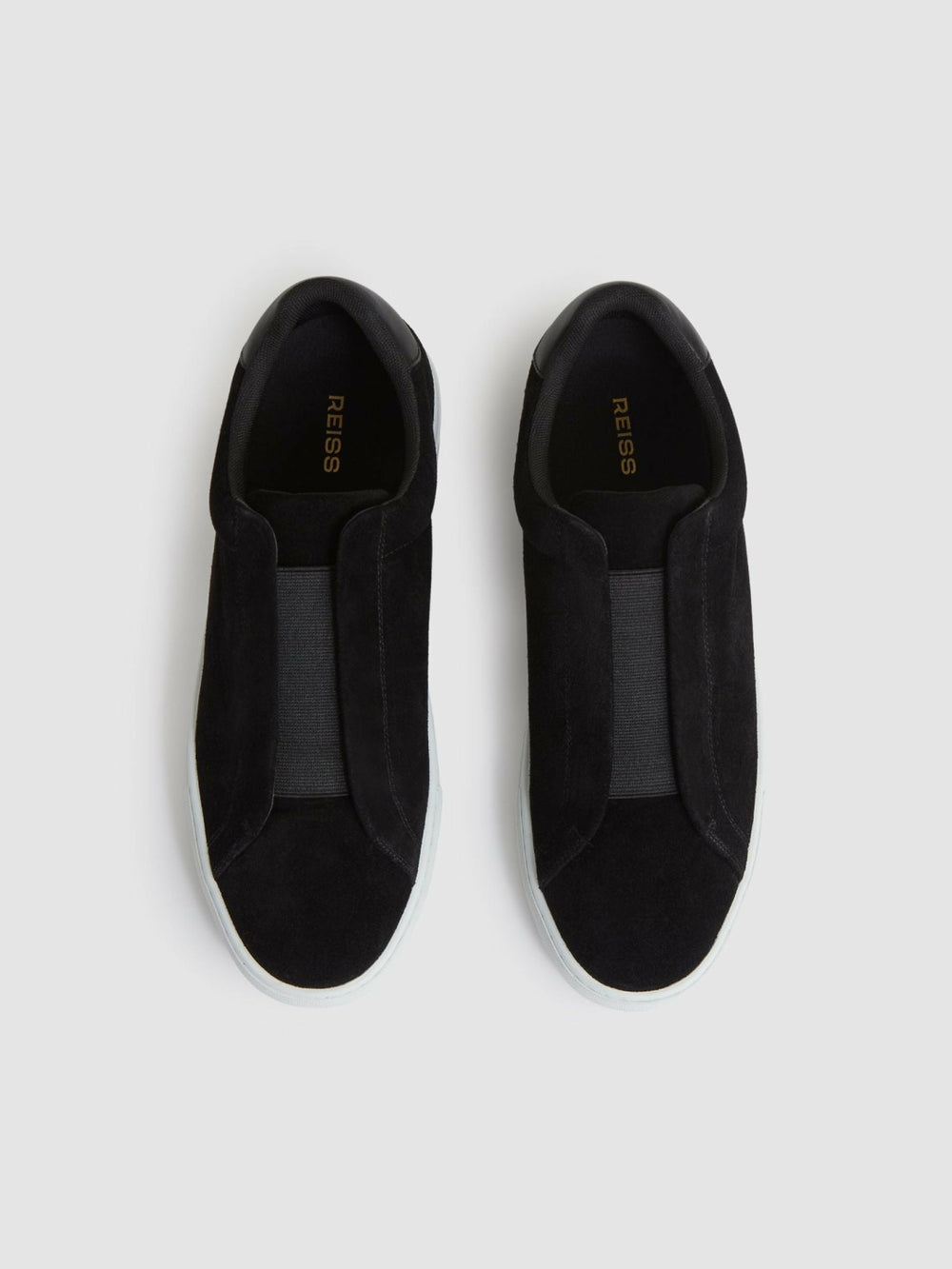 Men Suede Slip-On Elasticated Trainers in Black