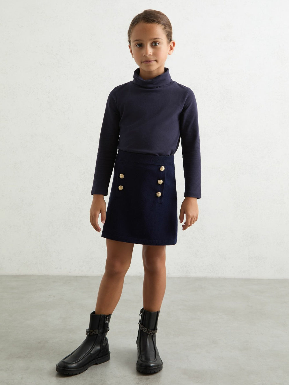 Children & Baby 13-14 yrs Cotton-Jersey Roll-Neck Top with Stretch in Navy