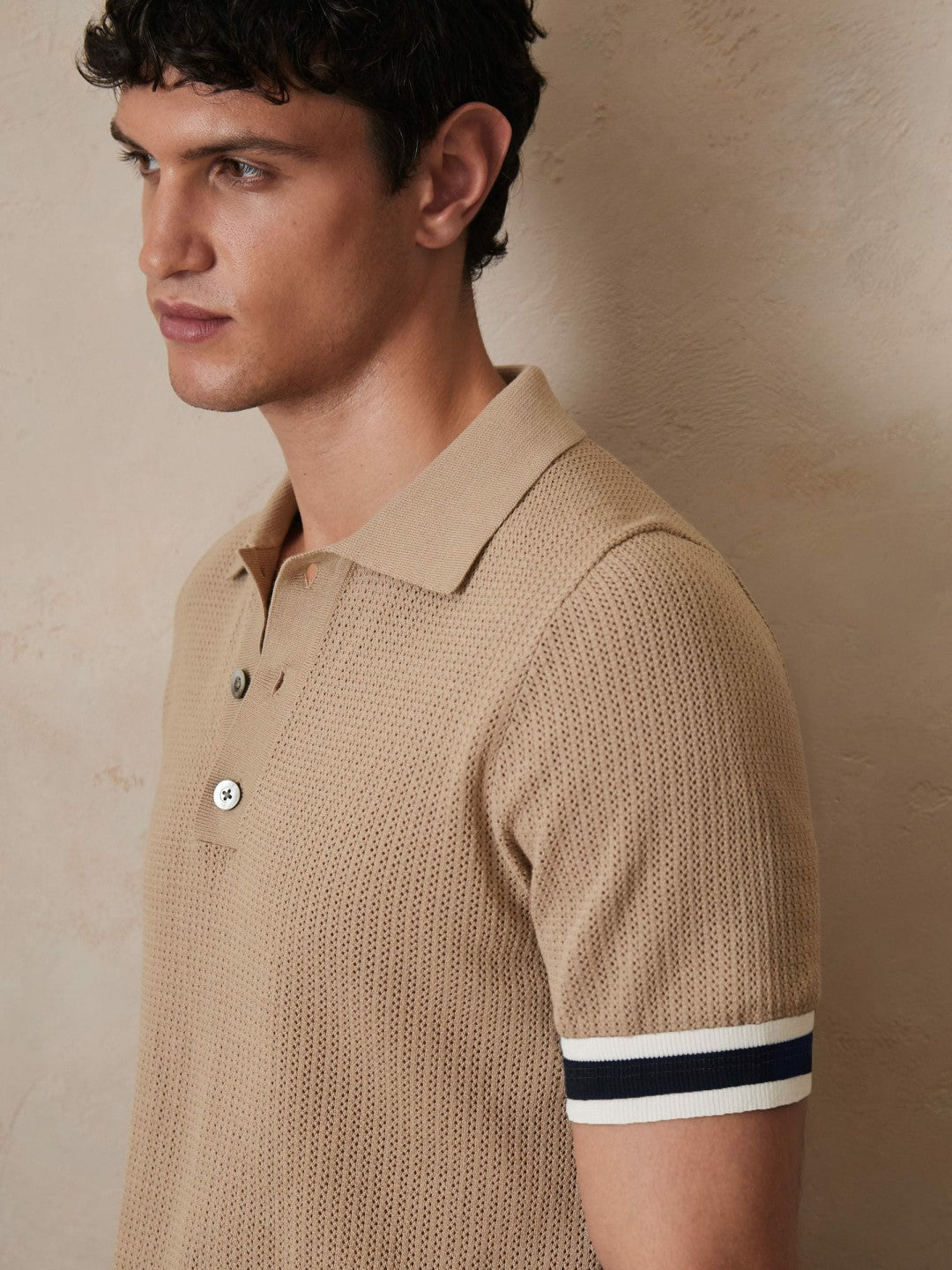 Men | Ché Cotton Knit Polo Shirt in Camel Brown