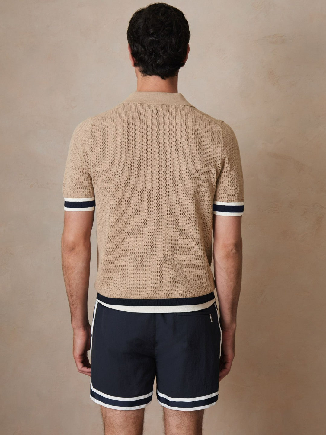 Men | Ché Cotton Knit Polo Shirt in Camel Brown