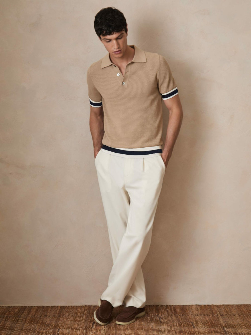 Men | Ché Cotton Knit Polo Shirt in Camel Brown