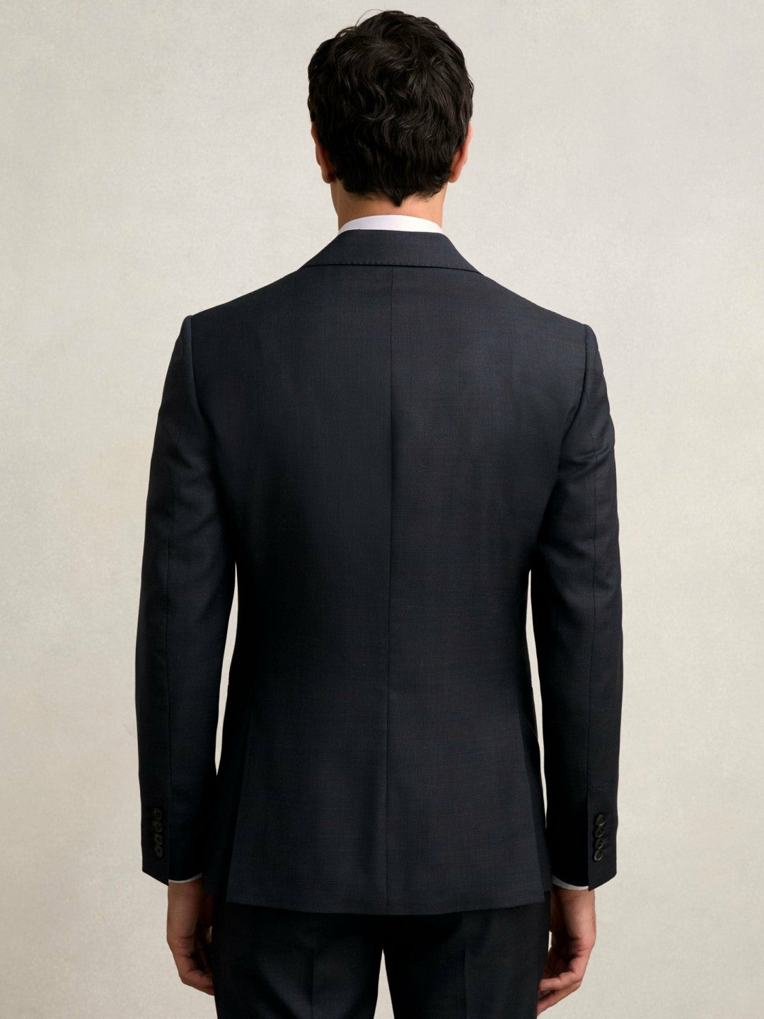 Men Slim-Fit Wool Single Breasted Check Suit Blazer in Navy