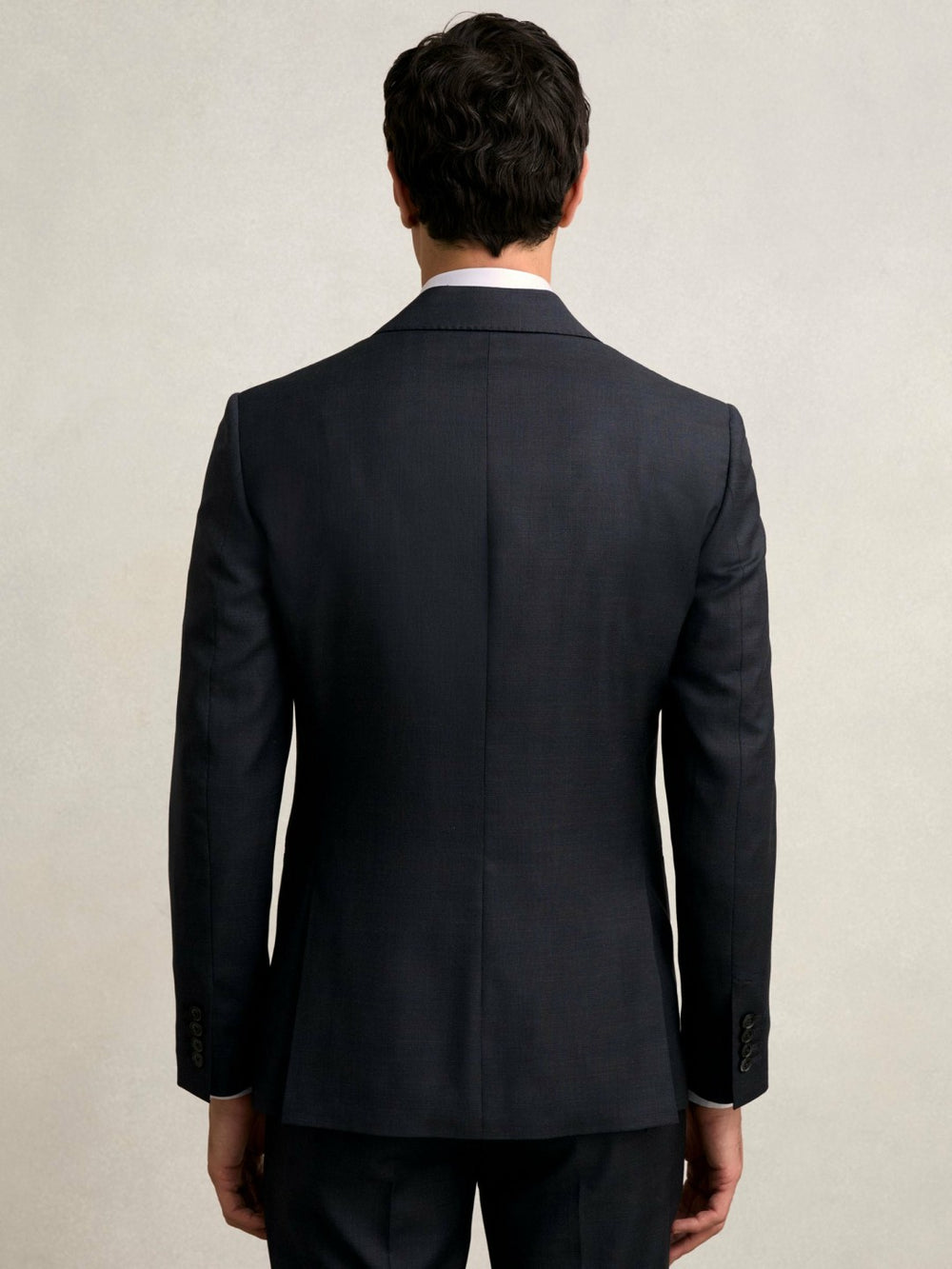 Men Slim-Fit Wool Single Breasted Check Suit Blazer in Navy