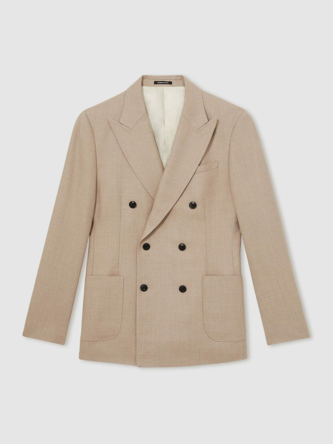 Men Slim-Fit Wool-Blend Double-Breasted Suit Blazer in Oatmeal Brown