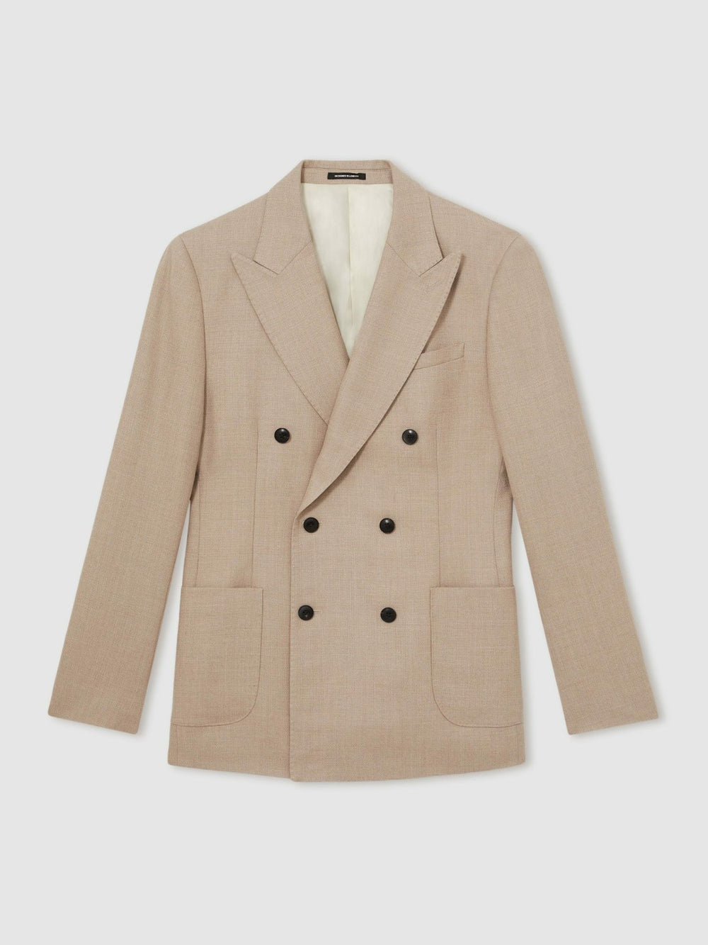 Men Slim-Fit Wool-Blend Double-Breasted Suit Blazer in Oatmeal Brown