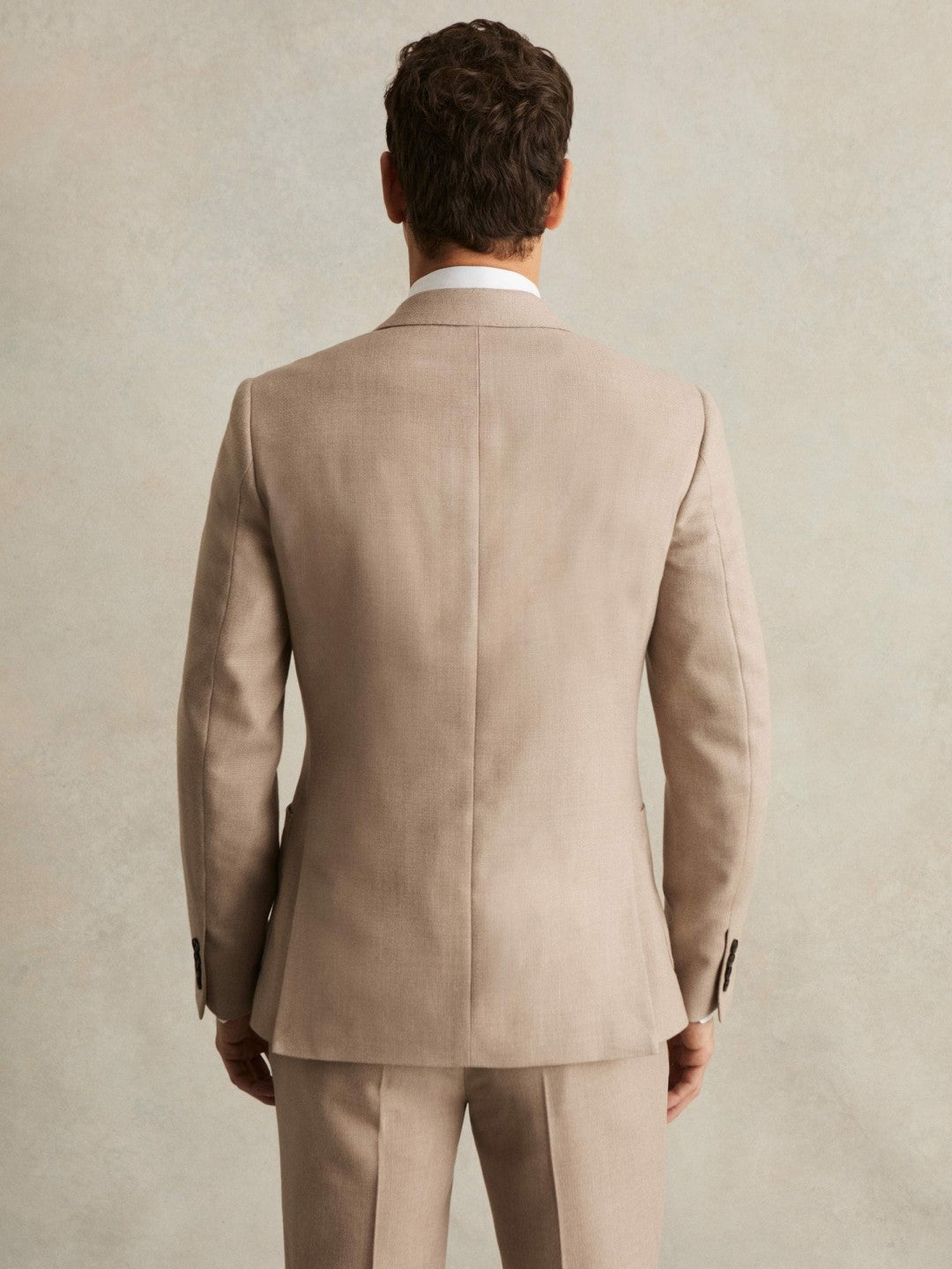 Men Slim-Fit Wool-Blend Double-Breasted Suit Blazer in Oatmeal Brown