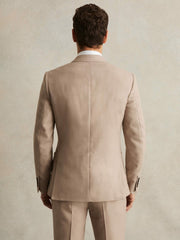Men Slim-Fit Wool-Blend Double-Breasted Suit Blazer in Oatmeal Brown