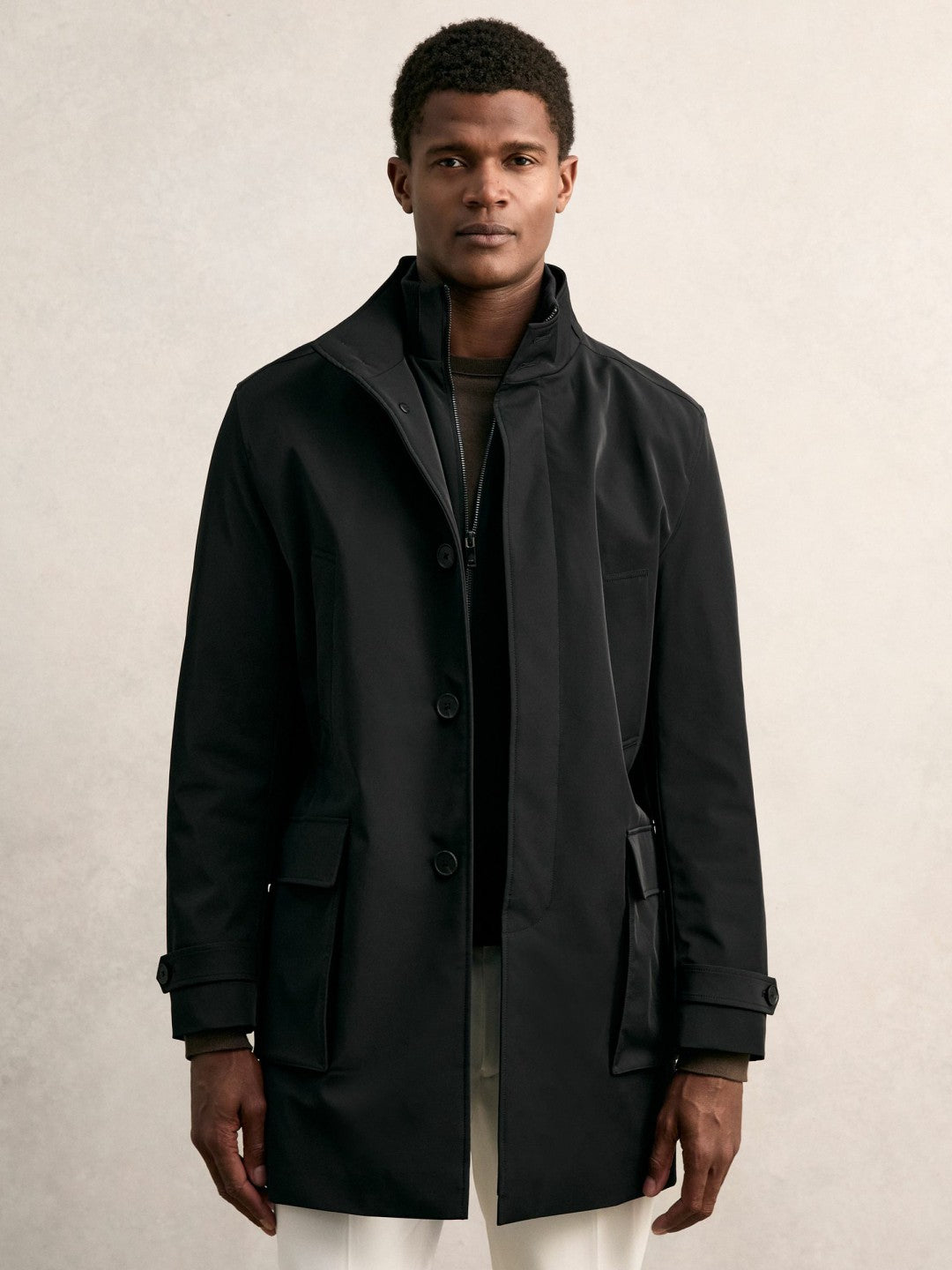 Men Hybrid Removable-Gilet Overcoat in Black