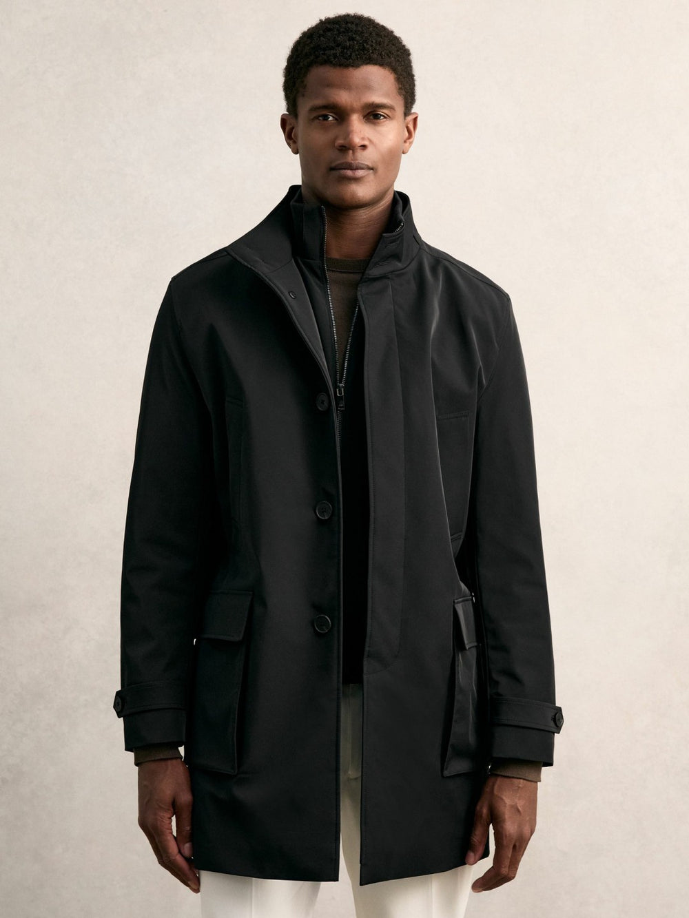 Men Hybrid Removable-Gilet Overcoat in Black