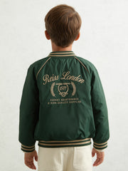 Children & Baby 13-14 yrs Motor Cars Embroidered Bomber Jacket in Forest Green/Off White