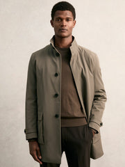 Men Hybrid Removable-Gilet Overcoat in Mushroom Brown