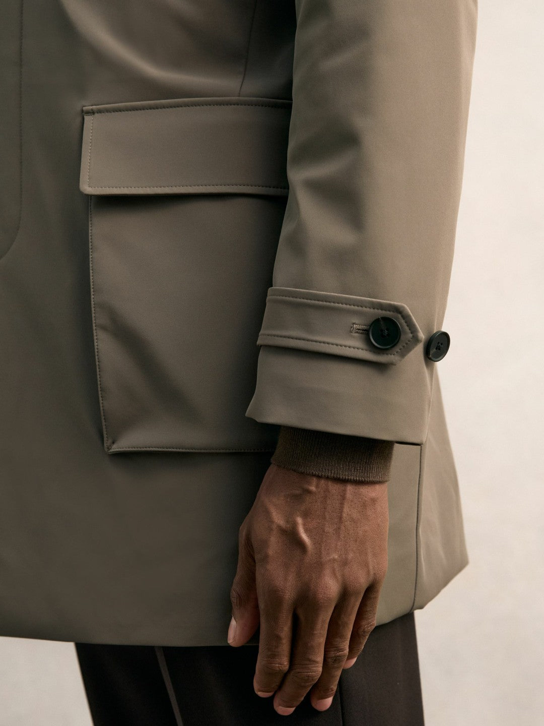 Men Hybrid Removable-Gilet Overcoat in Mushroom Brown