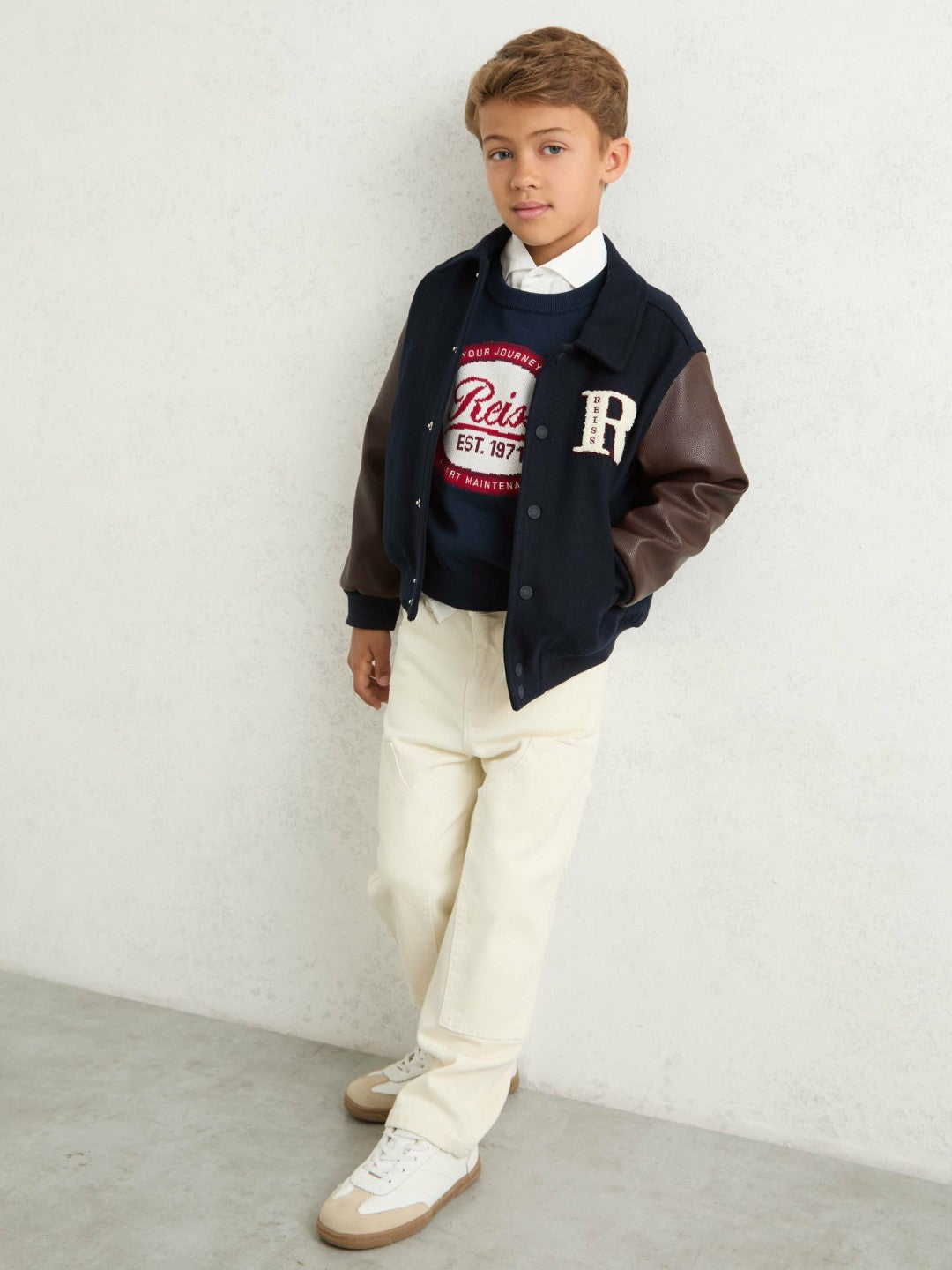 Children & Baby 13-14 yrs Motor Cars Press-Stud Bomber Jacket in Navy/Brown
