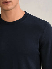 Men Merino Wool Crew Neck Jumper in Midnight Navy