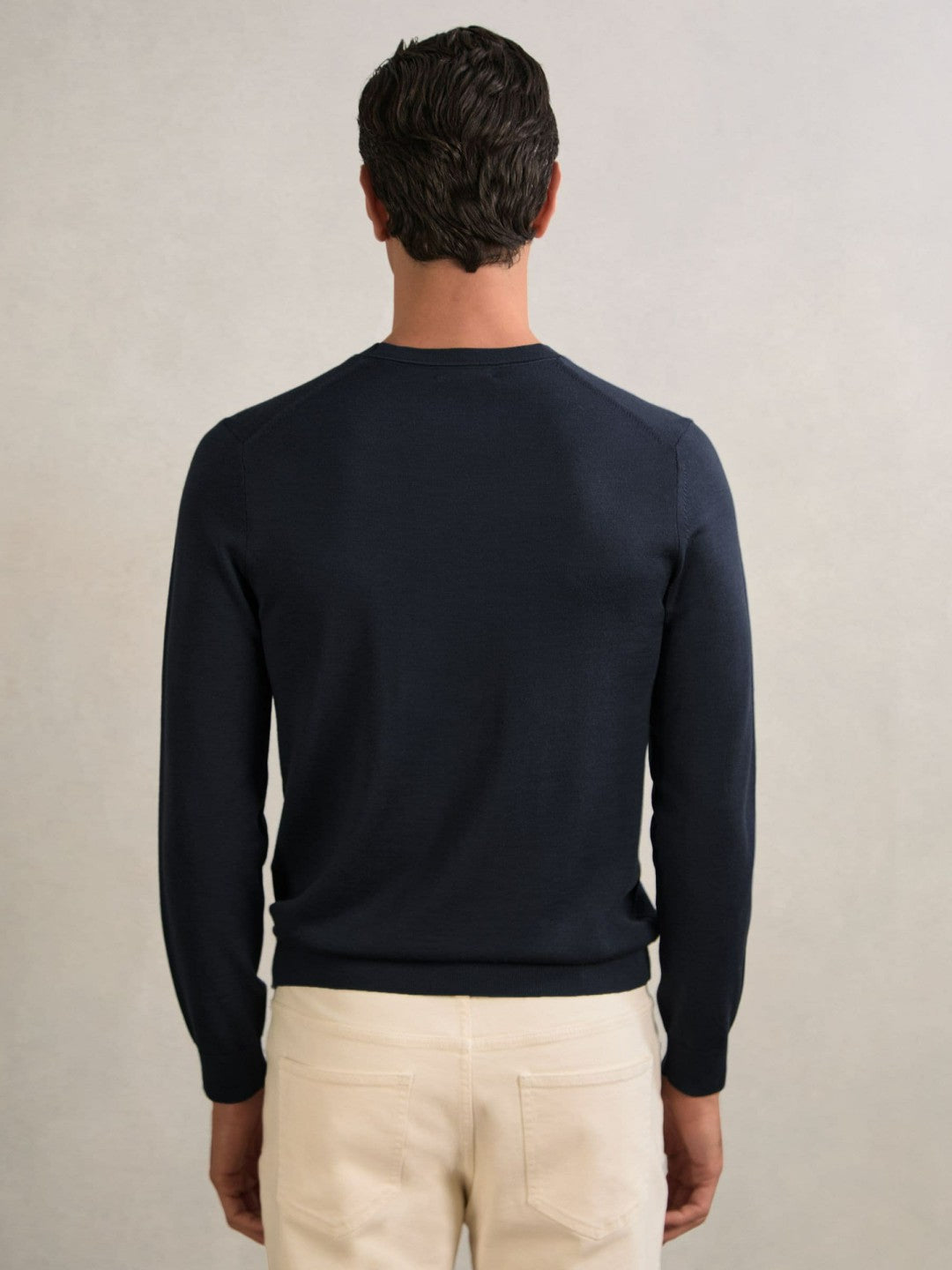 Men Merino Wool Crew Neck Jumper in Midnight Navy