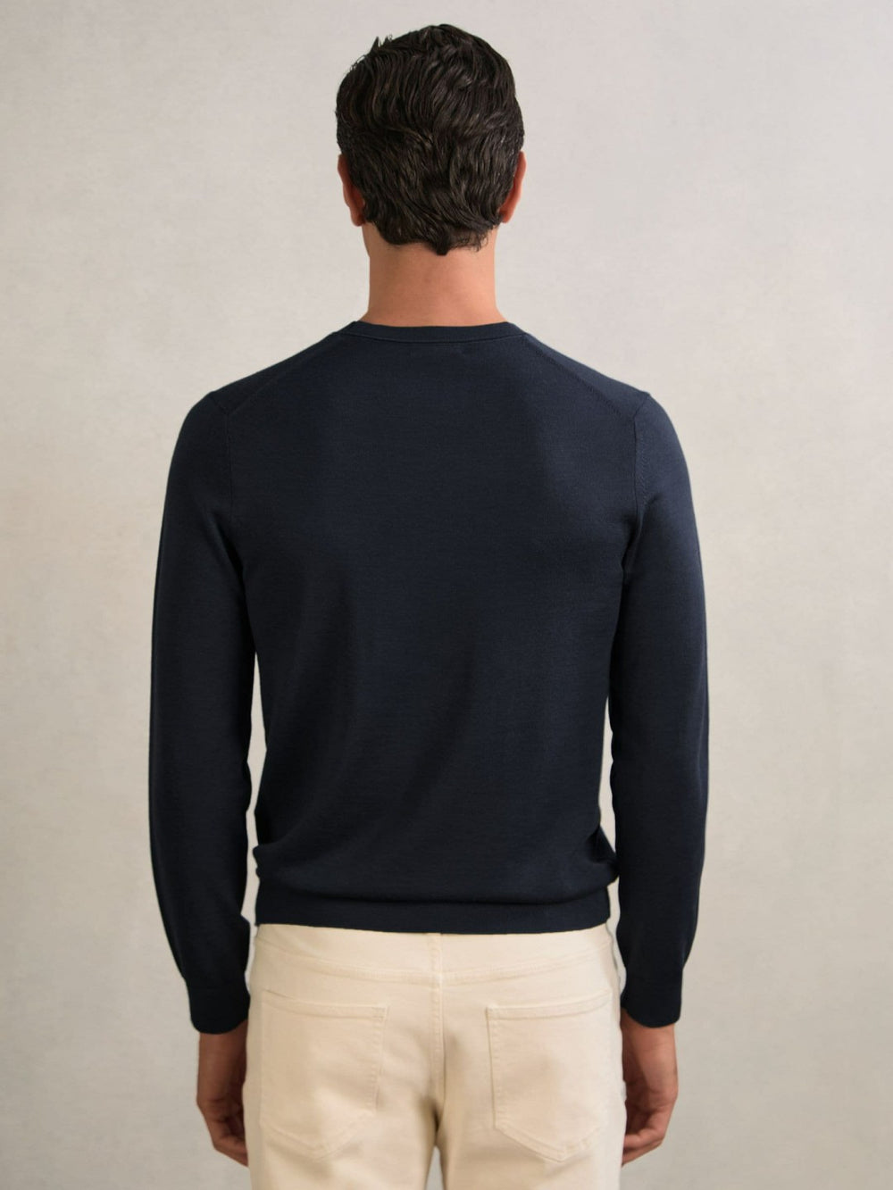 Men Merino Wool Crew Neck Jumper in Midnight Navy